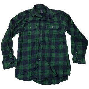 Faded Glory Mens Flannel Shirt Medium Blackwatch Tartan Green & Black Plaid